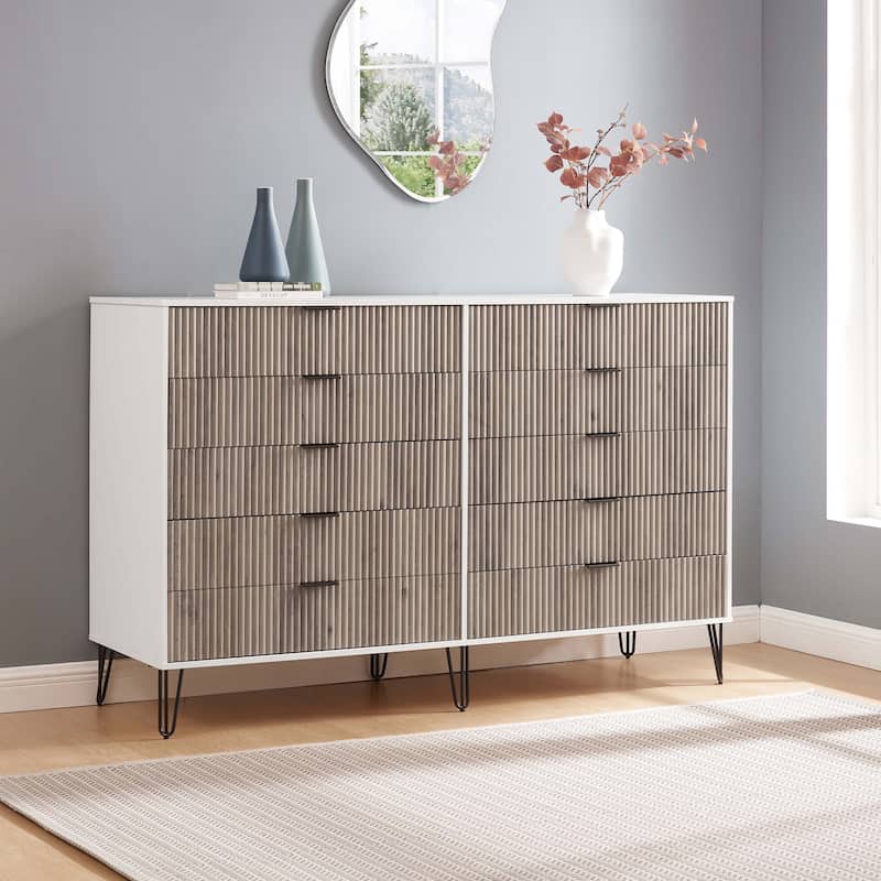 Manhattan Comfort Dumbo Modern 10-Drawer Double Tall Dresser - White and Grey