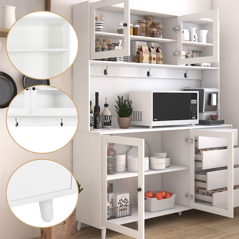 63" Wide Kitchen Hutch Cabinet with 4 Doors and 4 Drawers