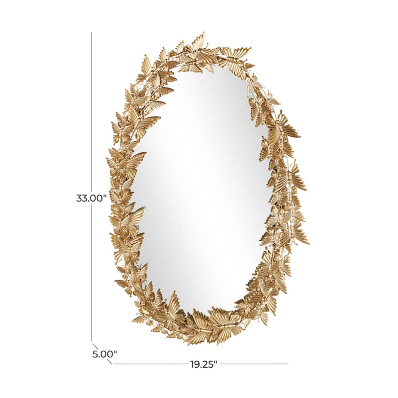 Metal Butterfly Oval 3D Wall Mirror - Gold - Roche River Decor - 5"Wx19"Lx33"H