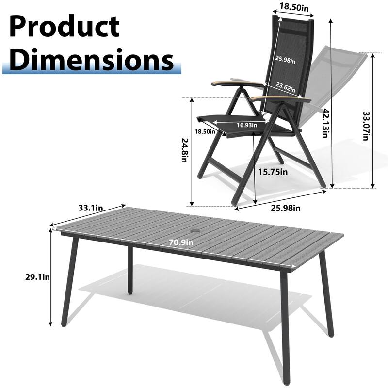 7PC VredHom Outdoor Patio Dining Set Folding Chairs and Dining Table - Set of 7