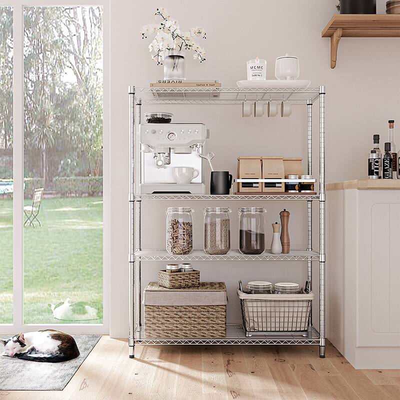 1400 Lbs 4-Shelf Storage Shelves, Wire Shelving Heavy Duty Metal Storage Shelving Unit Adjustable Garage Shelving Rack