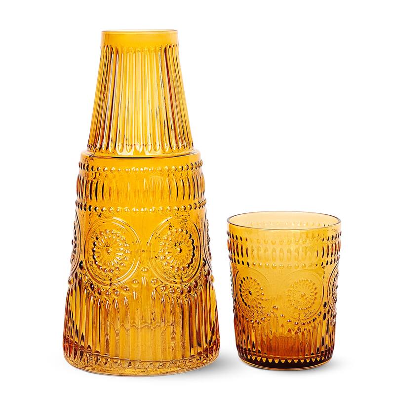 Elle Decor Bedside Water Carafe with Tumbler Set Pitcher - 33 oz - Amber