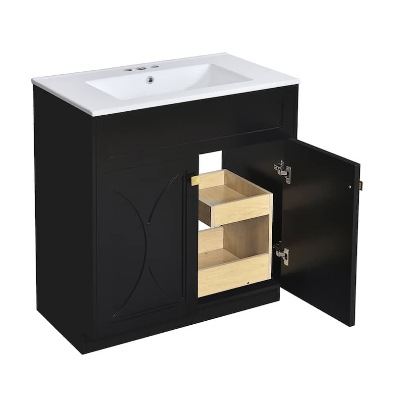 30'' Freestanding Bathroom Vanity with White Integrated Ceramic Sink - 30'' x 18.3'' x 34''