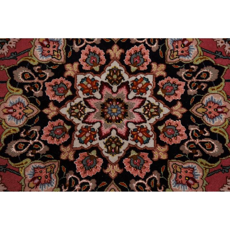 Floral Pink Tabriz Persian Rug Handmade Wool & Silk Carpet - 4'1"x 7'0"