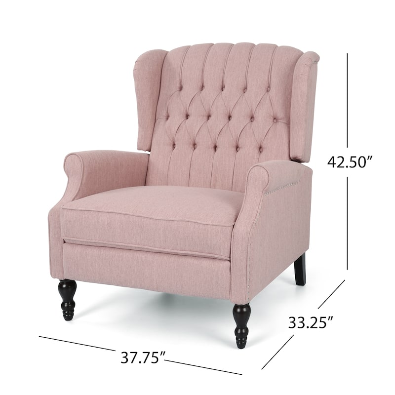 Oversized Wingback Push-Back Recliner with Footrest, Tufted Back, Nailheads