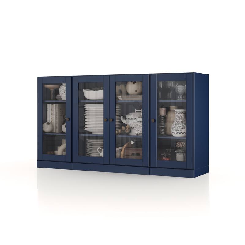 Palace Imports 100% Solid Wood 65" Sideboard with Clear Glass Doors and Adjustable Shelves