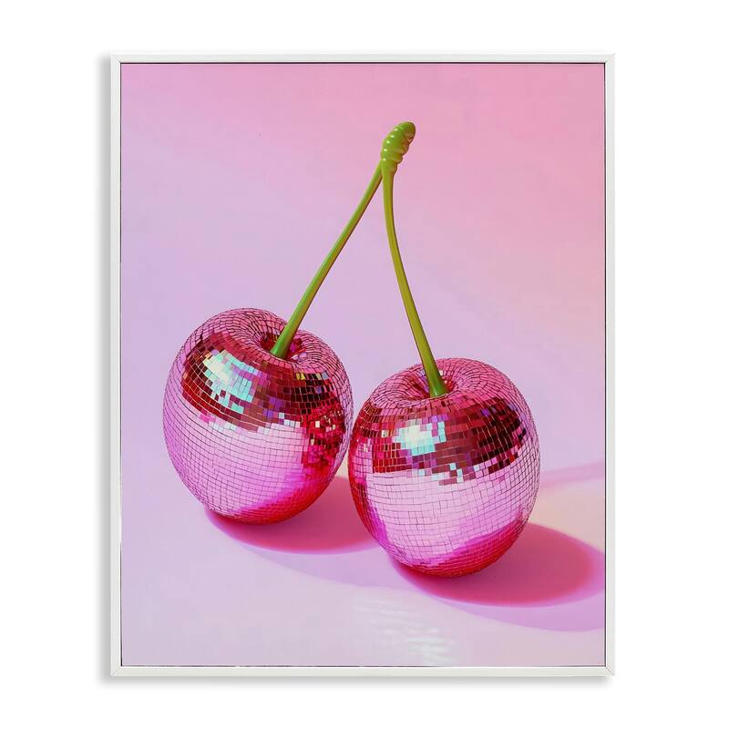 Stupell Pink Disco Cherries Framed Giclee Art Design By LSR Creative Studio - 24 x 30 - White