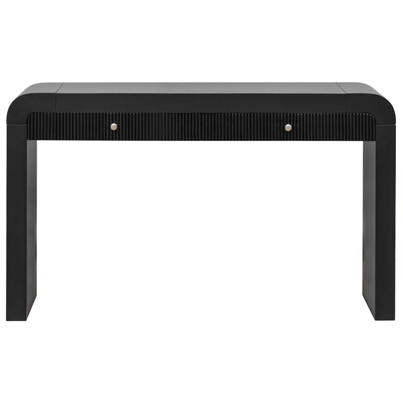 Rustic Console Table with Fluted Drawer Front, Entryway Table with Curved Corners & Thick Legs, Sturdy Sofa Table