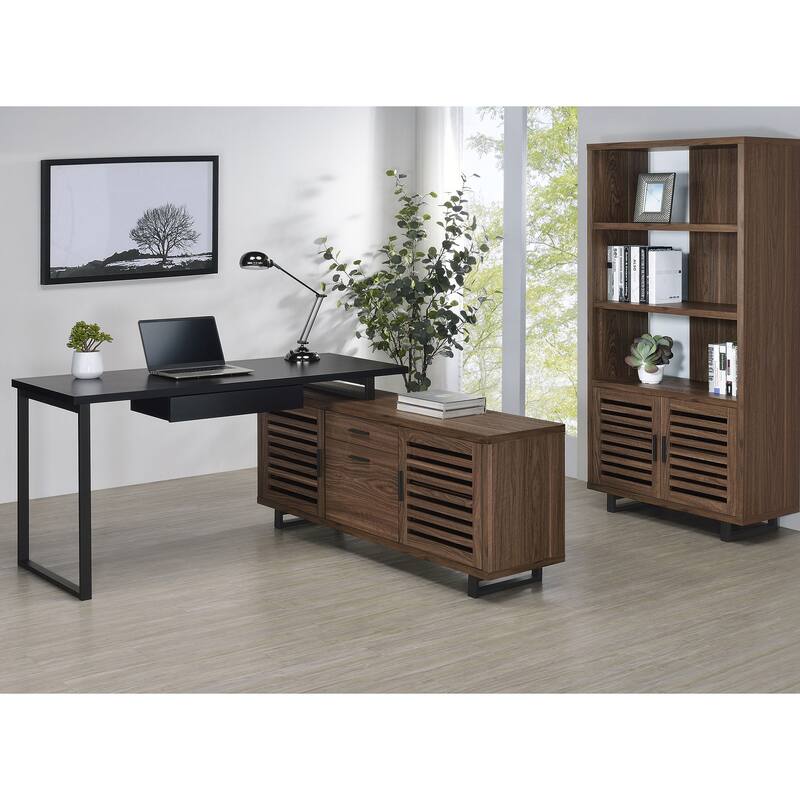 Rodger Walnut 3-shelf Cabinet Bookcase