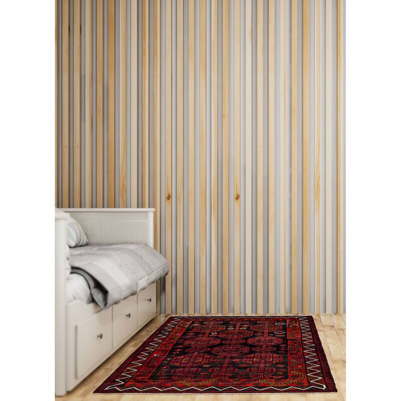 ECARPETGALLERY Hand-knotted Melis Vintage Black, Red Wool Rug - 5'3 x 7'3