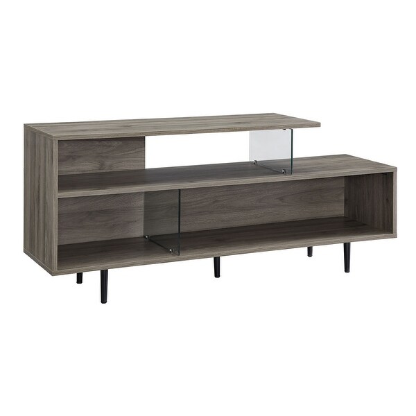 Offex 60" Asymmetrical Wood and Glass Console TV Stand - Slate Grey - n/a