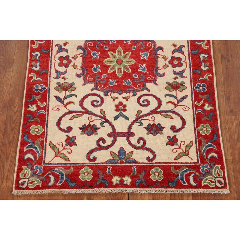 Traditional Kazak Accent Rug Hand-Knotted Floral Wool Carpet - 2'9" x 4'0"