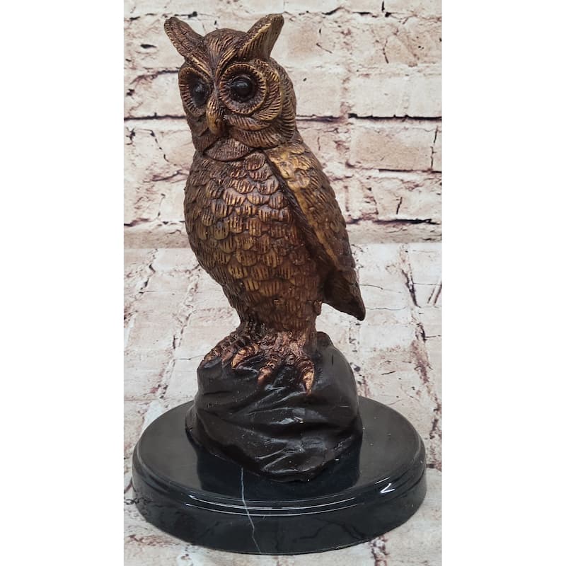 Hot Cast Bronze Metal Miniature Owl Bird Signed Numbered Art Sculpture On Marble Base