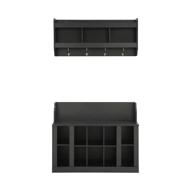 Shoe Storage Bench with Shelves and 4 Hooks
