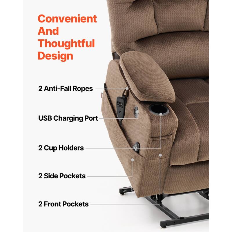 Flannelette Dual Motor Lift Chair, Massage, Heat & USB Ports