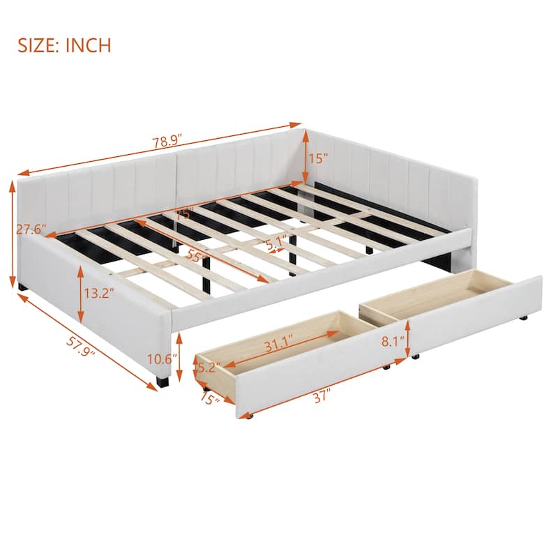 Beige Upholstered Platform Bed with Tufted Headboard and Strong Support
