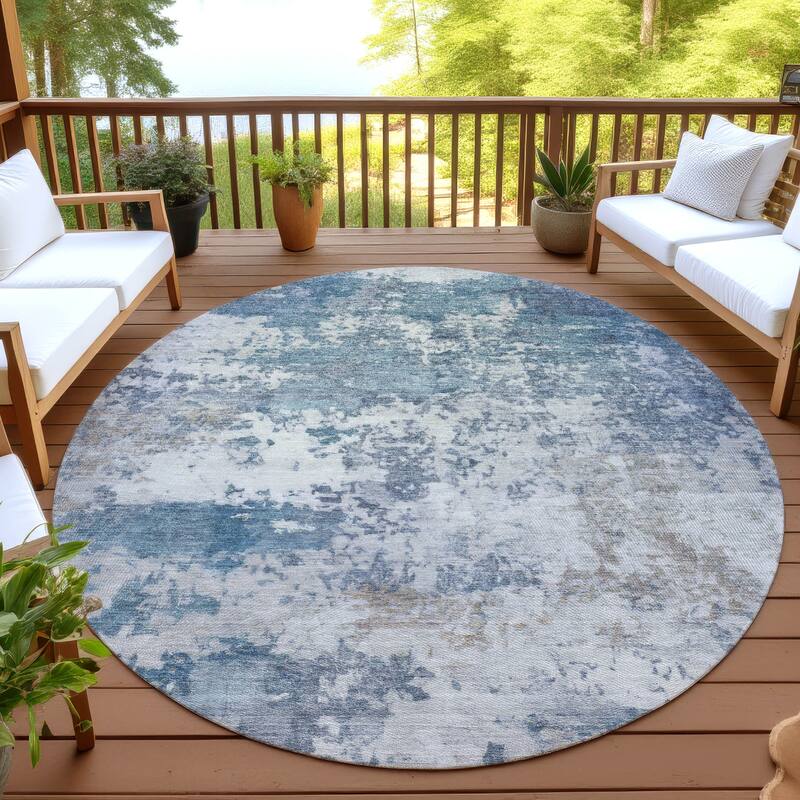 Machine Washable Indoor/ Outdoor Modern Jenna Chantille Rug - Blue - 8' x 8'