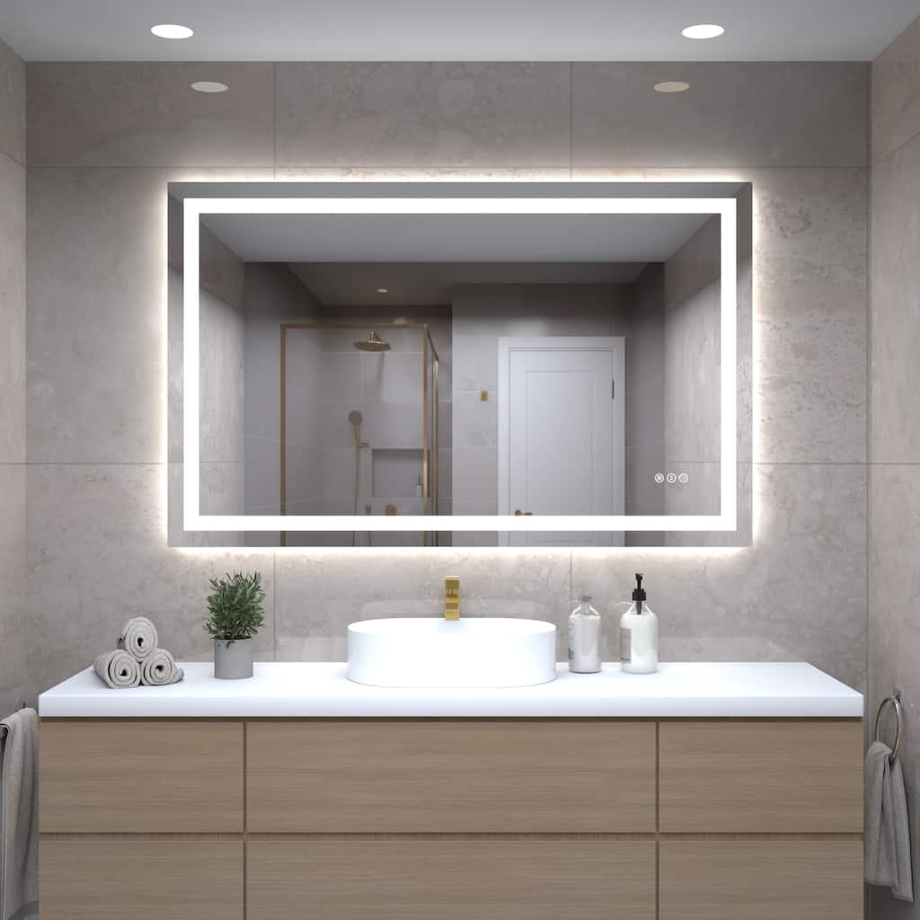 48 x 30 Inch LED Bathroom Mirror with Front and Backlight, Wall Mounted Vanity Mirror with Aluminum Frame, 3 Colors