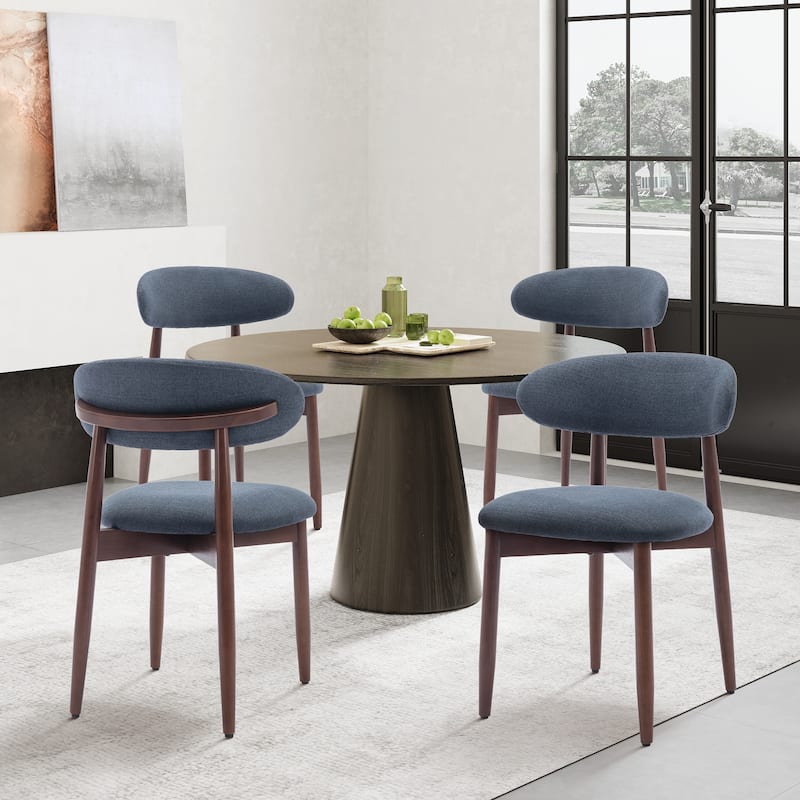 Modern Fabric Upholstered Kitchen Side Chairs, Farmhouse Dining Room Chair with Foot Pegs - set of 4 - Blue