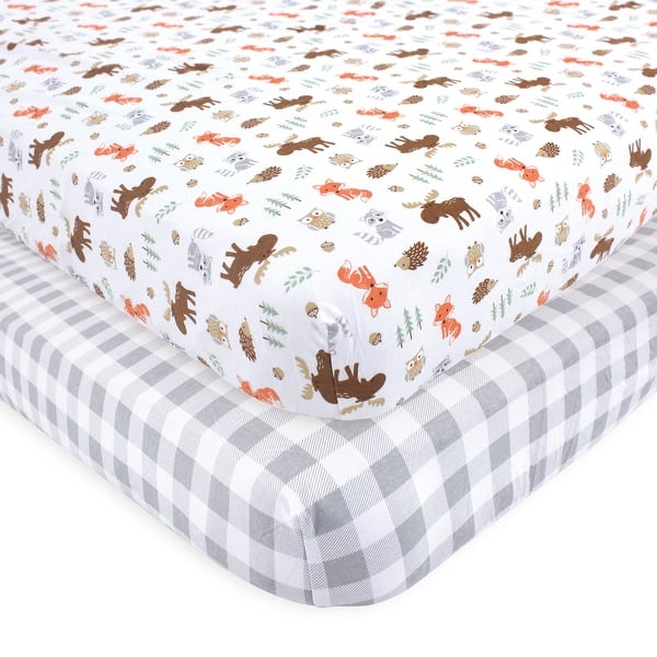 slide 1 of 1, Hudson Baby Infant Boy Cotton Fitted Crib Sheet, Woodland, One Size - Woodland - One Size One Size - Woodland