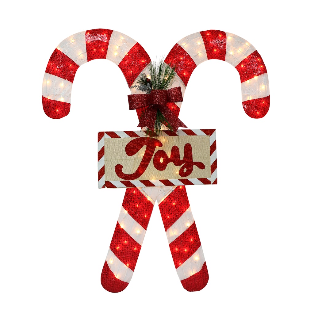Puleo International 52" Pre-Lit Outdoor Fabric Mesh Candy Cane Pair