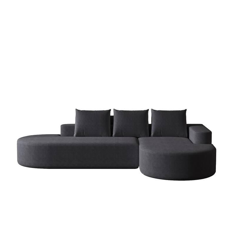 L Shaped Modular Curved Sectional Sofa, Chenille Upholstered 3 Seat Sofa, Corner Sofa with 3 Pillows for Living Room, Bedroom