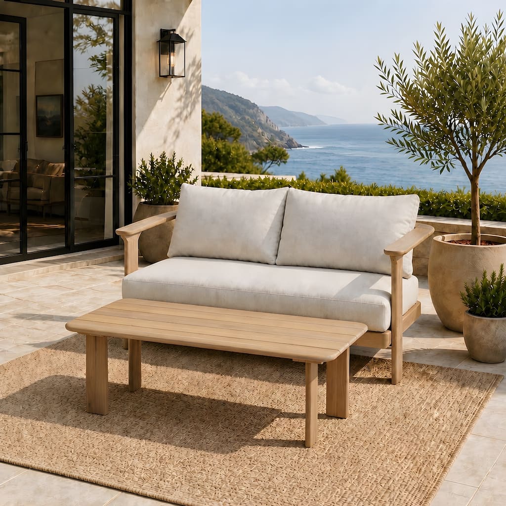 Christopher Knight Home - Nuru Outdoor Loveseat with Coffee Table, Solid Acacia Wood Frame and Water-Resistant Cushions