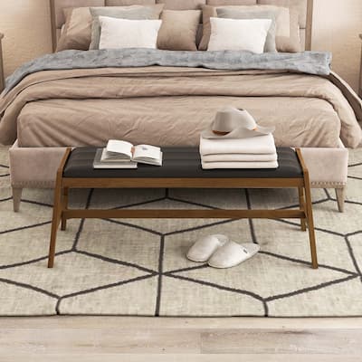 1/2PCS Upholstered Wood Dining Bench 50" Entryway Bench w/Padded Seat