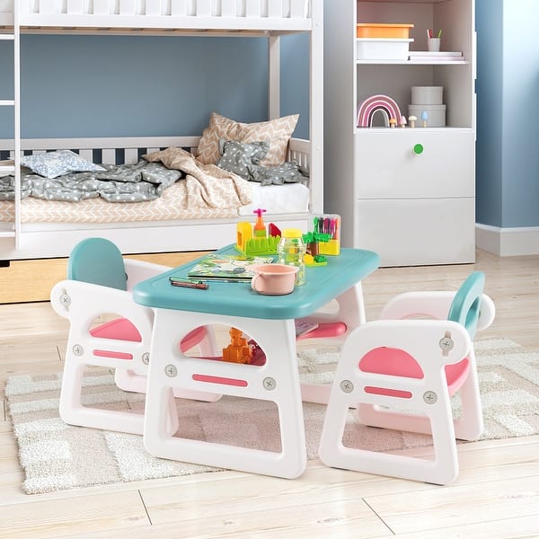 slide 2 of 8, 3PCS Kids Table and Chair Set Toddler Activity Desk w/ Building Blocks