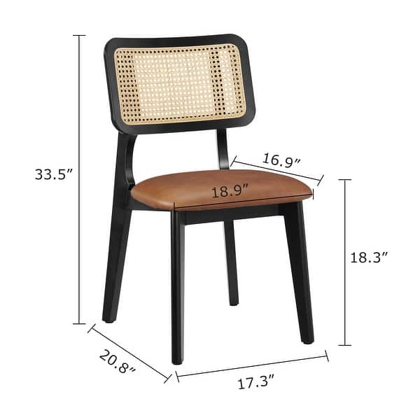 dimension image slide 2 of 4, Art Leon Cane Backrest Leather Dining Chairs (Set of 2)