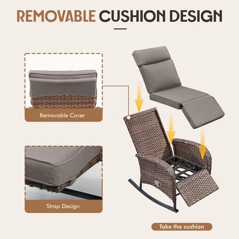 Meyreso Wicker Rocking Reclining Chaise Lounge with Adjustable Backrest & Footrest