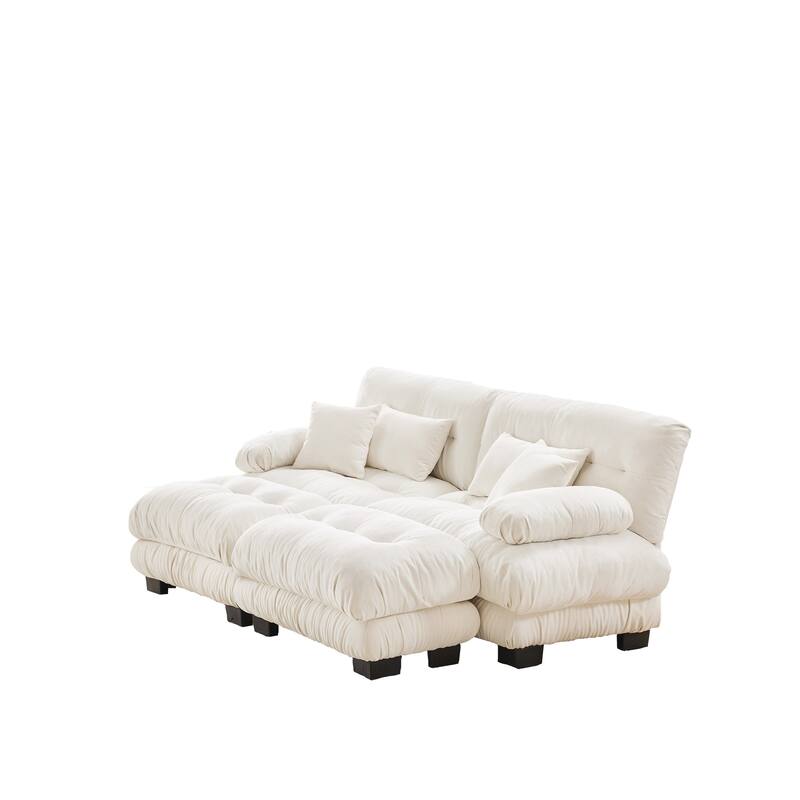 94.4" Chenille Cloud Sleeper Sofa with 2 Ottomans & Pillows