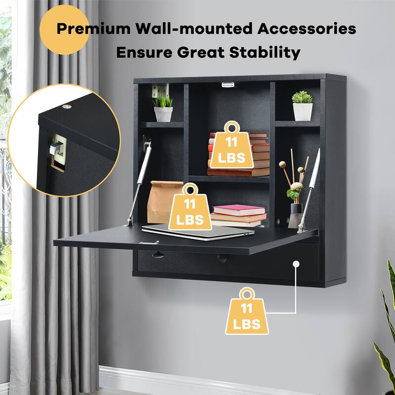Costway Wall-Mount Floating Desk Foldable Space Saving Laptop - See details
