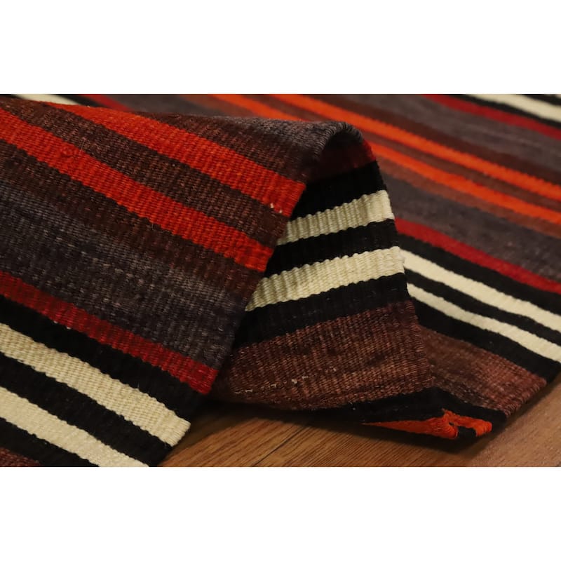 Hand Woven Oriental 100% Wool Carpet Southwestern Geometric Multi-Colored Kilim Area Rug - 11' 5'' X 4' 11''