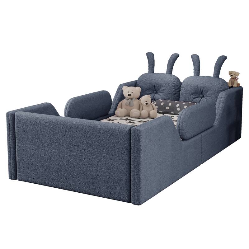 Gray Twin Upholstered Platform Bed with Rabbit Cushion & Removable Side Rails! (Arrives 2025/1/15)