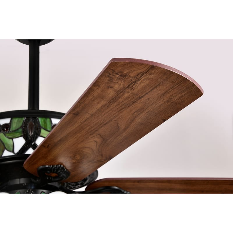 Temid 5-Blade Lighted Ceiling Fan 2-Tier Tiffany Style Glass
