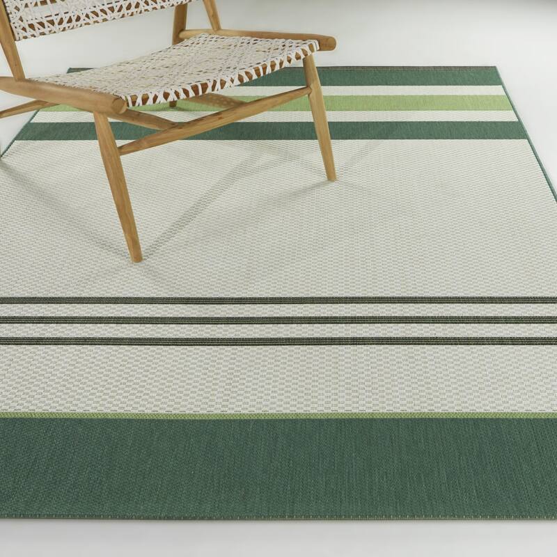 Sandor Modern Striped Indoor/Outdoor Area Rug - 5'3" x 7' - Green
