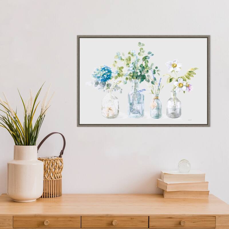 Beach Flowers I Grey by Danhui Nai Framed Canvas Art