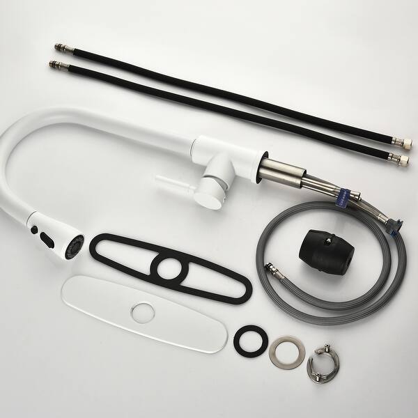 Lead Free Brass Kitchen Faucet with Pull Down Sprayer White ...