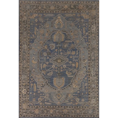 Transitional Blue Oushak Turkish Area Rug Handmade Wool Carpet - 9'2"x 11'10"