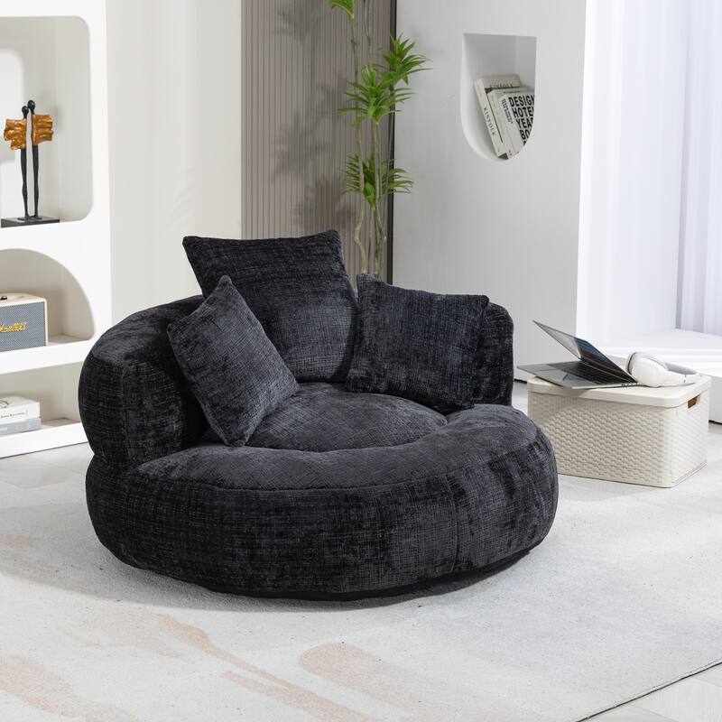 Durable Lazy Sofa Comfort Lounger, High Back Bean Bag Couch with 3 Pillows - Black