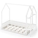 preview thumbnail 3 of 7, White Twin House Montessori Floor Bed Frame with Storage Shelf and Detachable Clothes Hanger