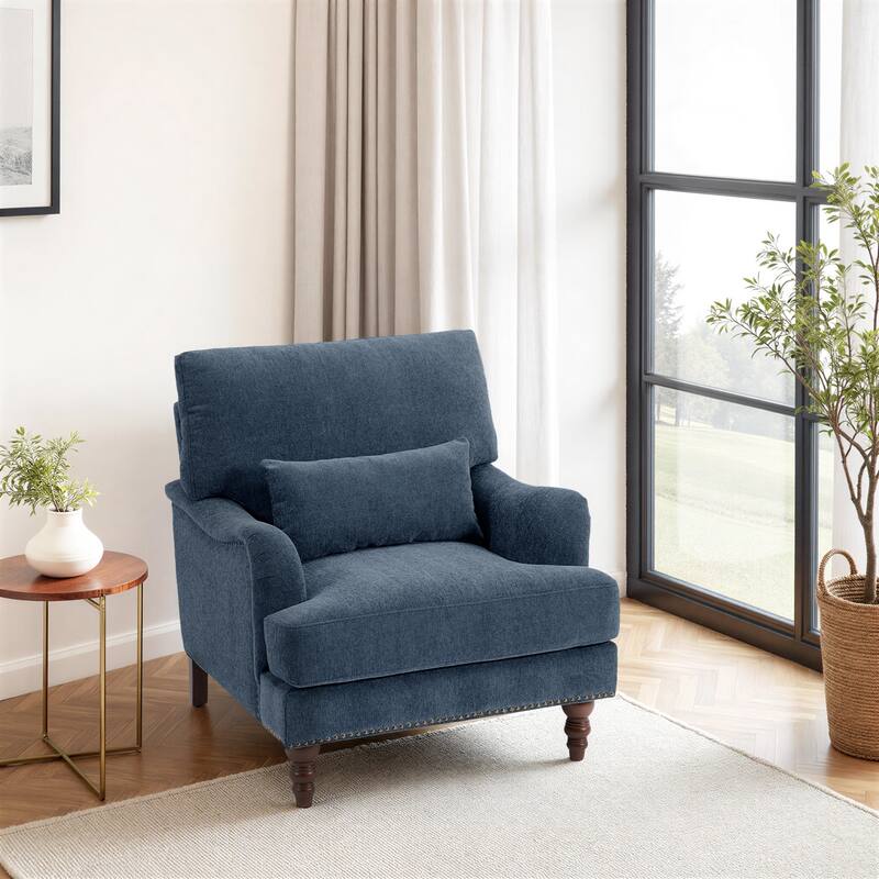 Chenille Accent Chair with Lumbar Pillow Nailhead Living Room
