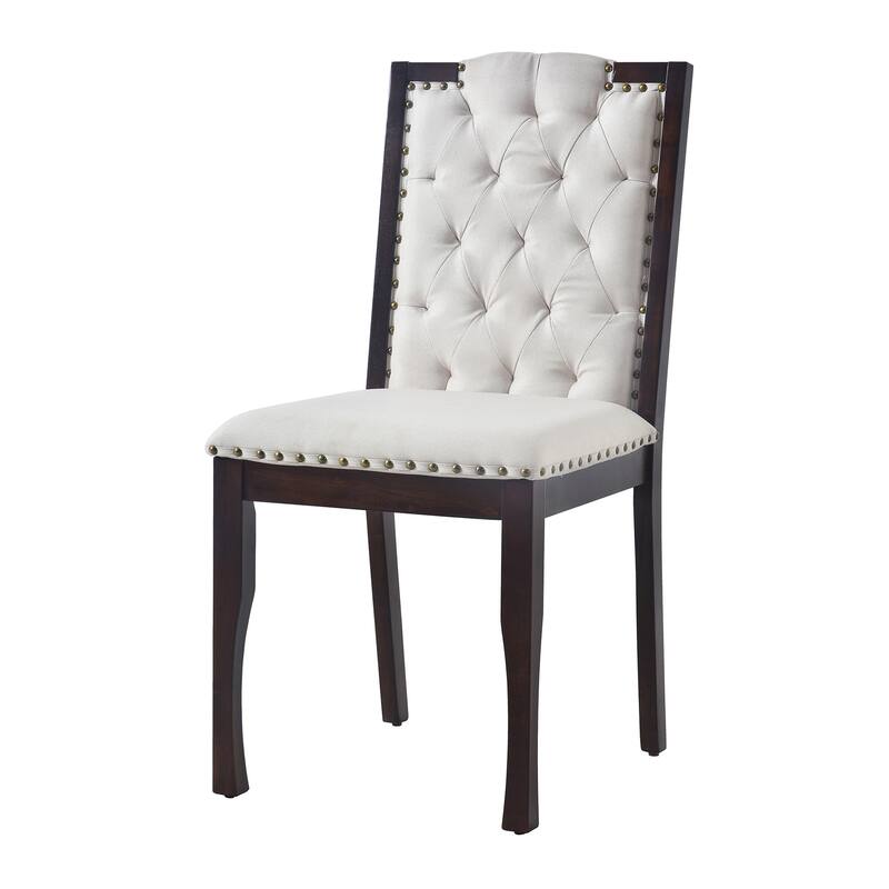 Upholstered Dining Chairs Set of 4 High Back Button Tufted Kitchen Chairs with Solid Wood Legs