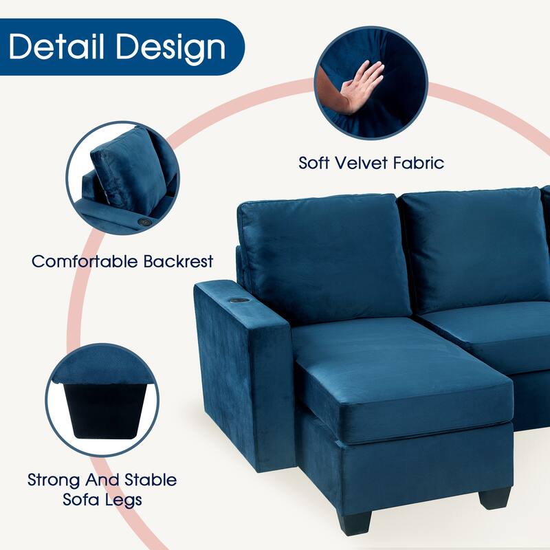 European Design Chesterfield Velvet Sofa LShaped Sectional Couch, 6