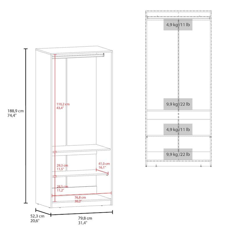 Wardrobe Berlin, Two Doors, Hanging Rod, Two Shelves, Shoe Rack, Bedroom, Wengue