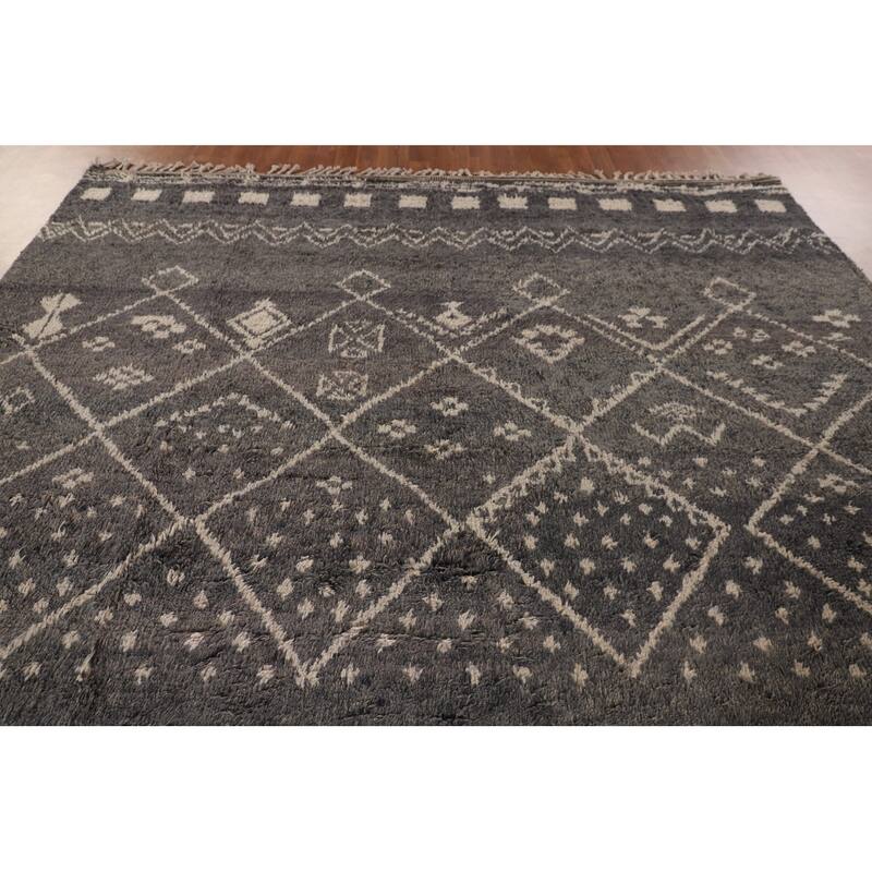 Tribal Gray Moroccan Oriental Area Rug Handmade Wool Carpet - 9'0" x 12'9"