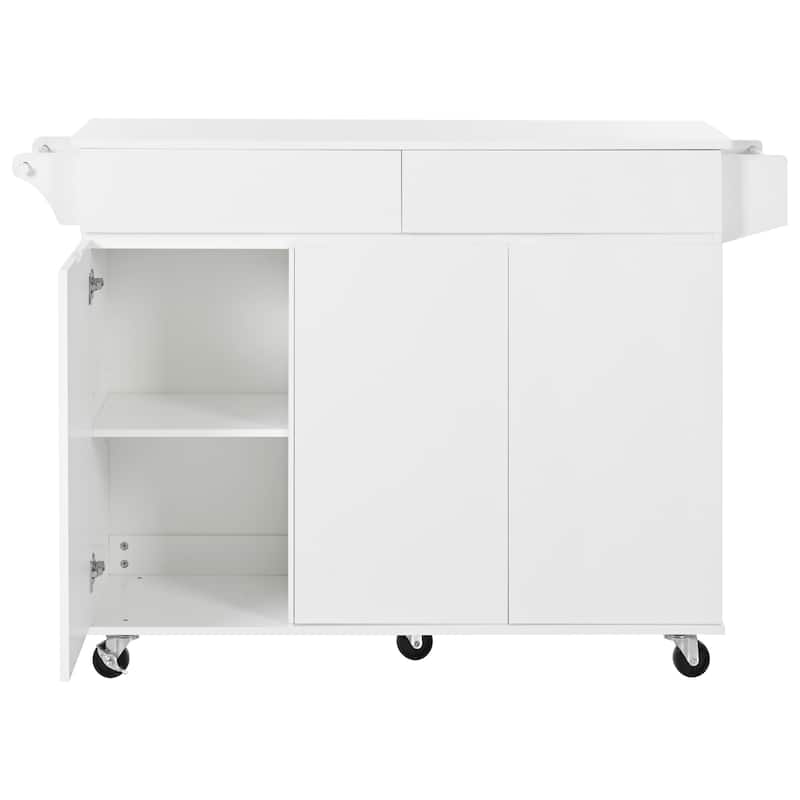 Roomfitters 53.2'' Kitchen Island with Drop Leaf, Kitchen Storage Cart with Spice Rack, Towel Rack and 2 Drawers