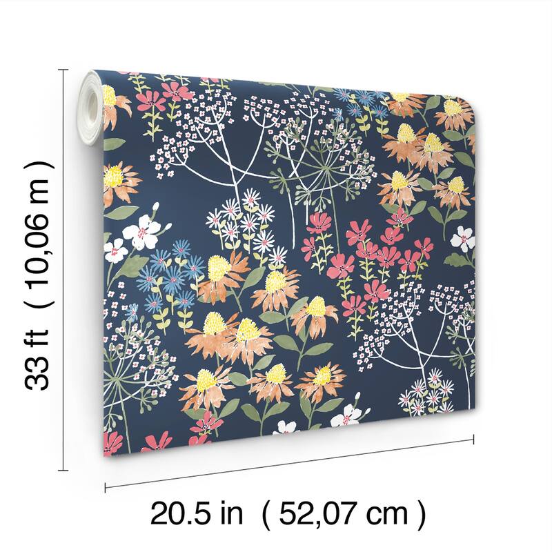 A-Street Prints Cultivate Navy Springtime Blooms Wallpaper