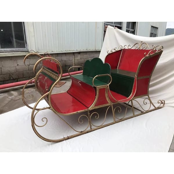 slide 2 of 5, Large Iron Classic Christmas Sleigh "Philadelphia II" - 107" L x 47.25" W x 55.5" H Iron - Christmas Red
